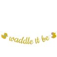 thumbnail image 2 of Waddle It Be Gold Glitter Duck Gender Reveal Party Banner, 2 of 4