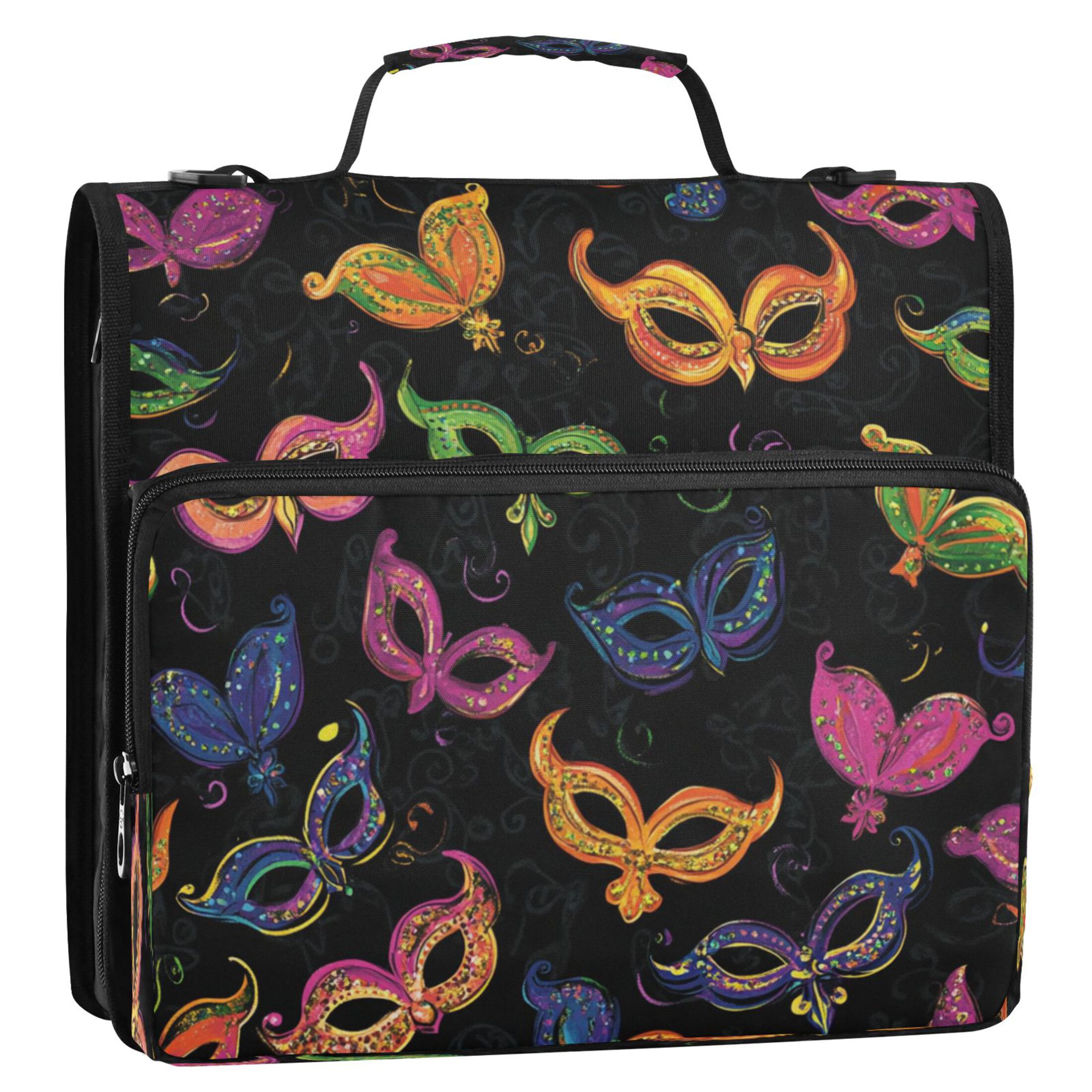 YAZAOO Zipper Binder trapper keeper Documents Organized Design Whimsical Masks Printed