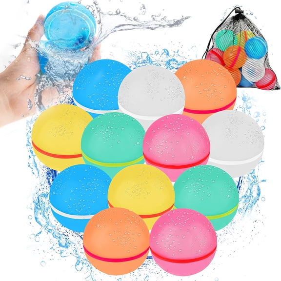 Reusable Water Balloons with Mesh Bag, Bath Toy, Pool Toy, Summer Party Supplies (12PCS)