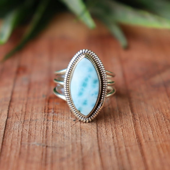 Natural Larimar Ring, 925 Sterling Pure Silver Ring, Split Band Ring, Blue Larimar Stone Ring, Women Ring, Gemstone Ring, Personalized Gift,