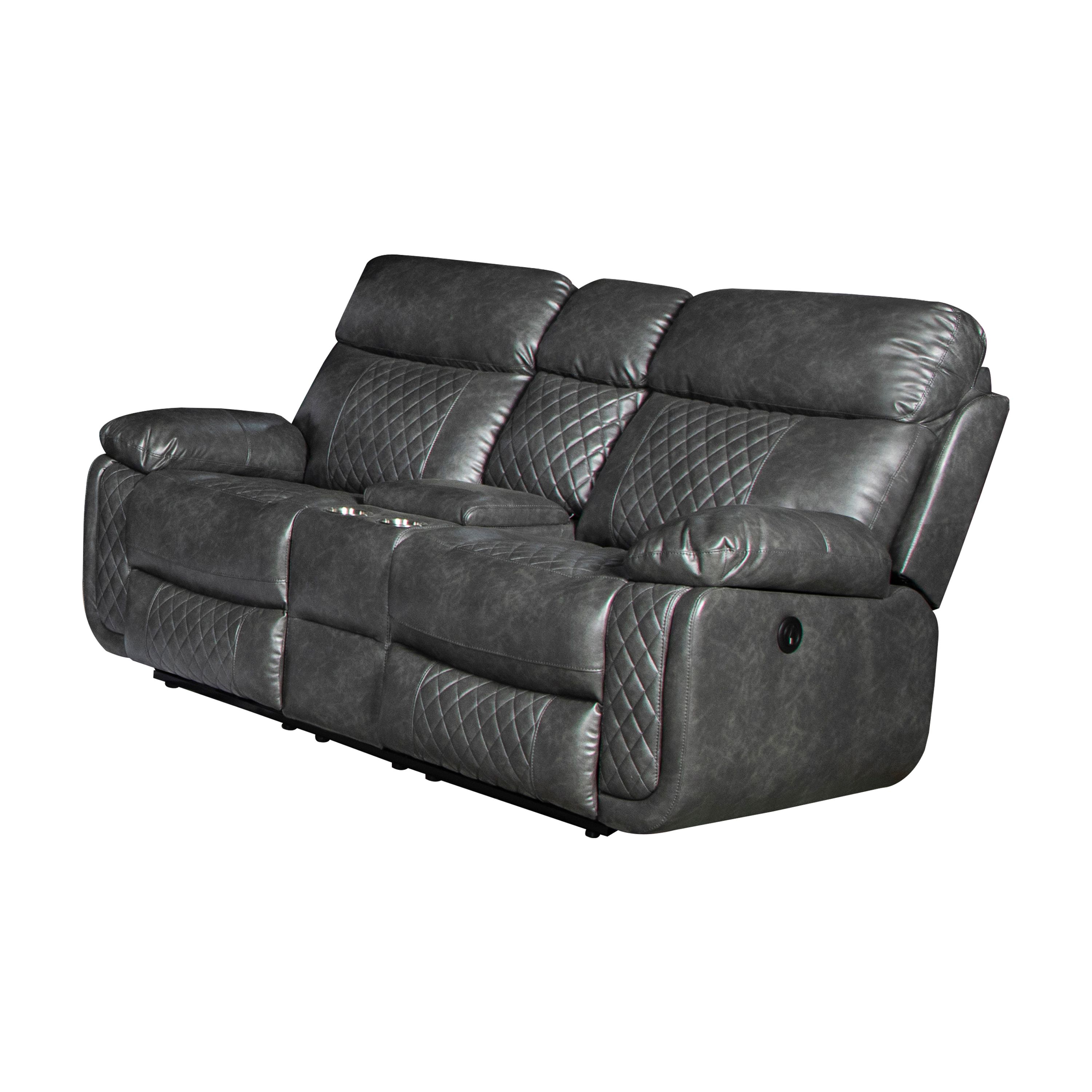 Contemporary Plush Faux Leather Upholstered Living Room Reclining Loveseat, Grey
