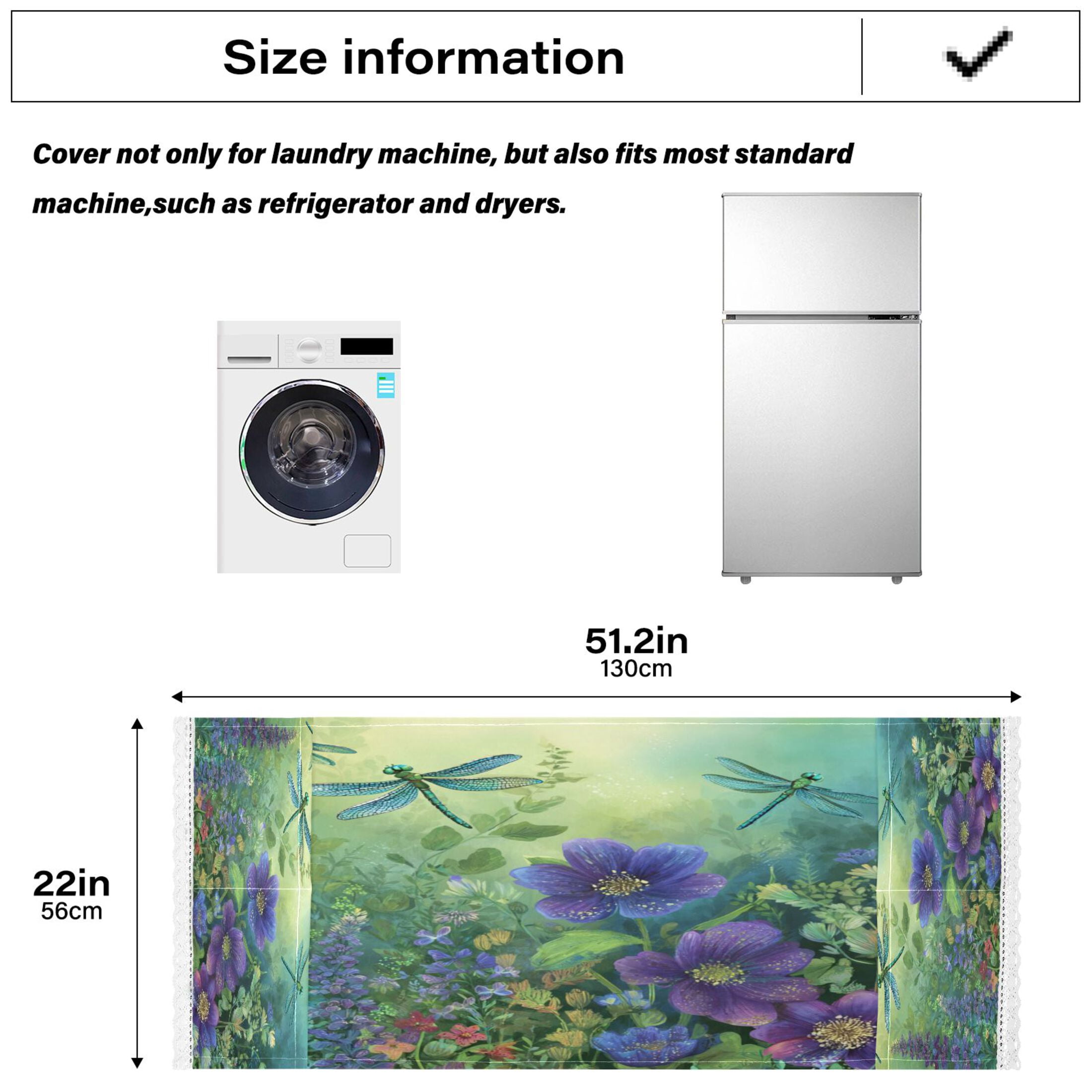 Wobogo Green Dragonfly Floral Washing Machine Cover Dustproof Washer Dryer Cover Waterproof Laundry Room Decorative Protector