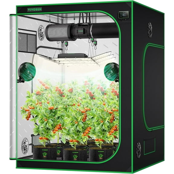 VIVOSUN S558 5x5 Grow Tent, 60"x60"x80" High Reflective Mylar with Observation Window and Floor Tray for Hydroponics Indoor Plant for VSF6450