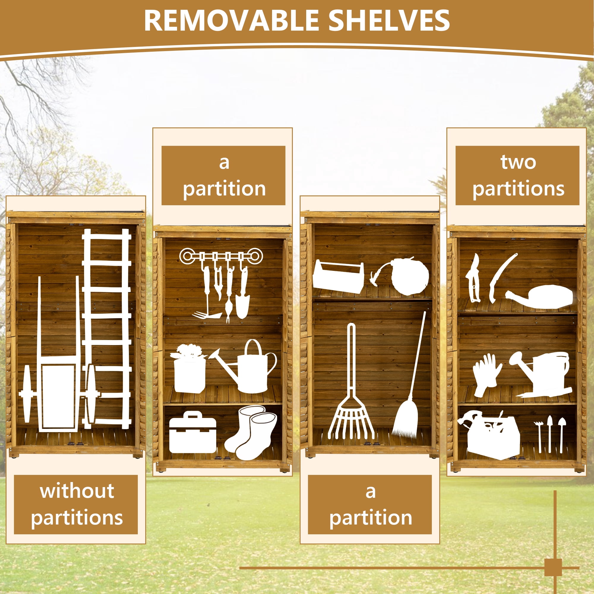 Outdoor Storage Cabinet Wood, Garden Shed Pool Storage Shed with Lockable Door for Patio Backyard, Natural