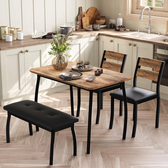 43-pulgada 4-piece dining mesa set: includes bench y forrado sillas, compact kitchen mesa para 4, moderno para apartments y dining rooms (brown)