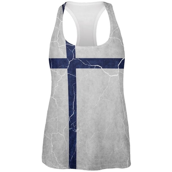 Distressed Finland Flag All Over Womens Work Out Tank Top Multi 2XL