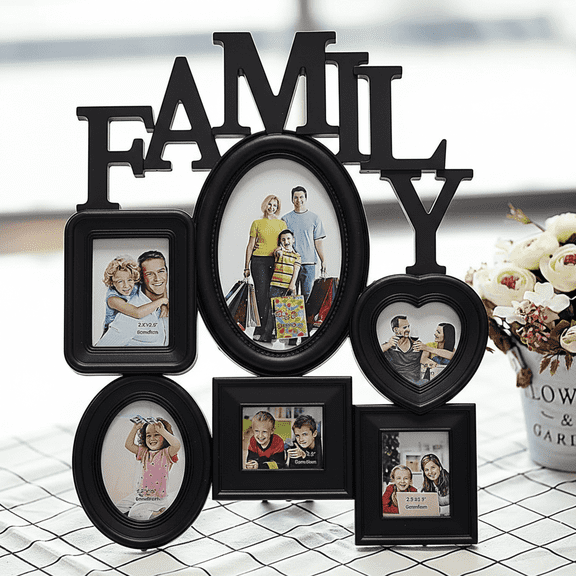 Collage Picture Frames Multi Family Photo Frames for Table Display Wall Hanging,6 Slots Picture Frames,Black