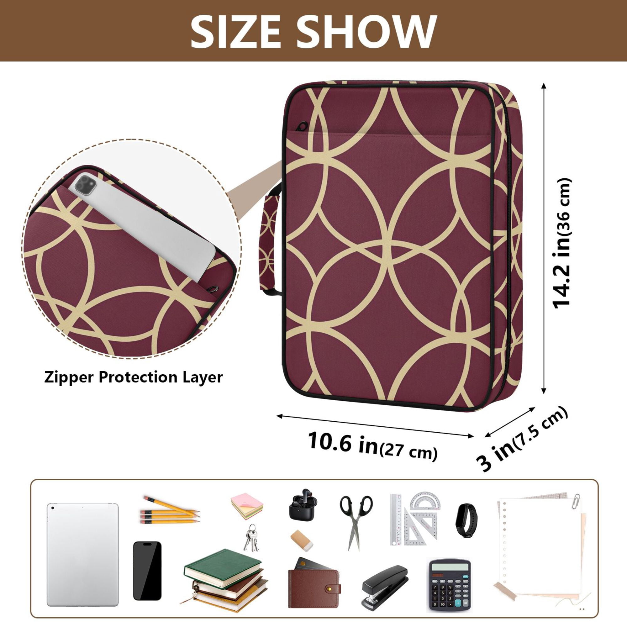 FORMRS Accordion File Folder A4 Size 7-Pocket Expanding Document Organizer Bag with 3 Ring Binder, Red Circles