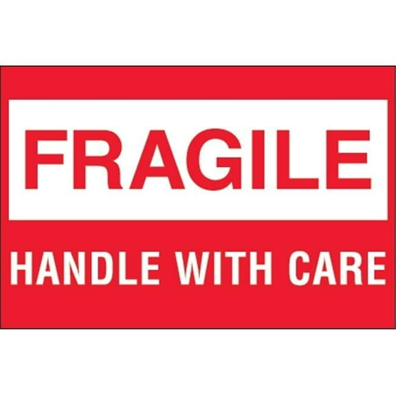 2 x 3 in. - Fragile - Handle with Care Labels - Red & White - Roll of 500