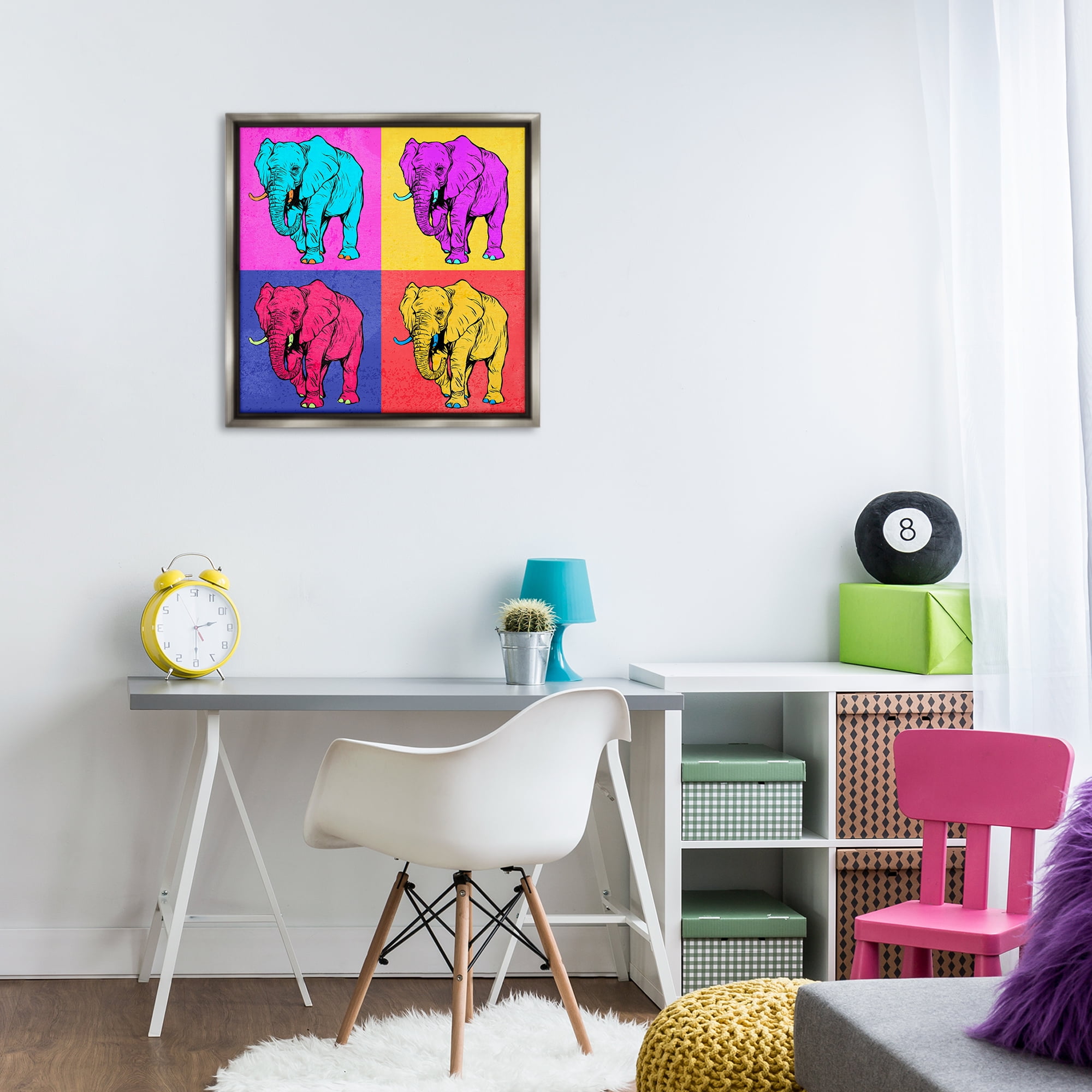 Stupell Industries Bold Pop Elephants Animals Painting Gray Floater Framed Canvas Art Print Wall Art, 25 x 25