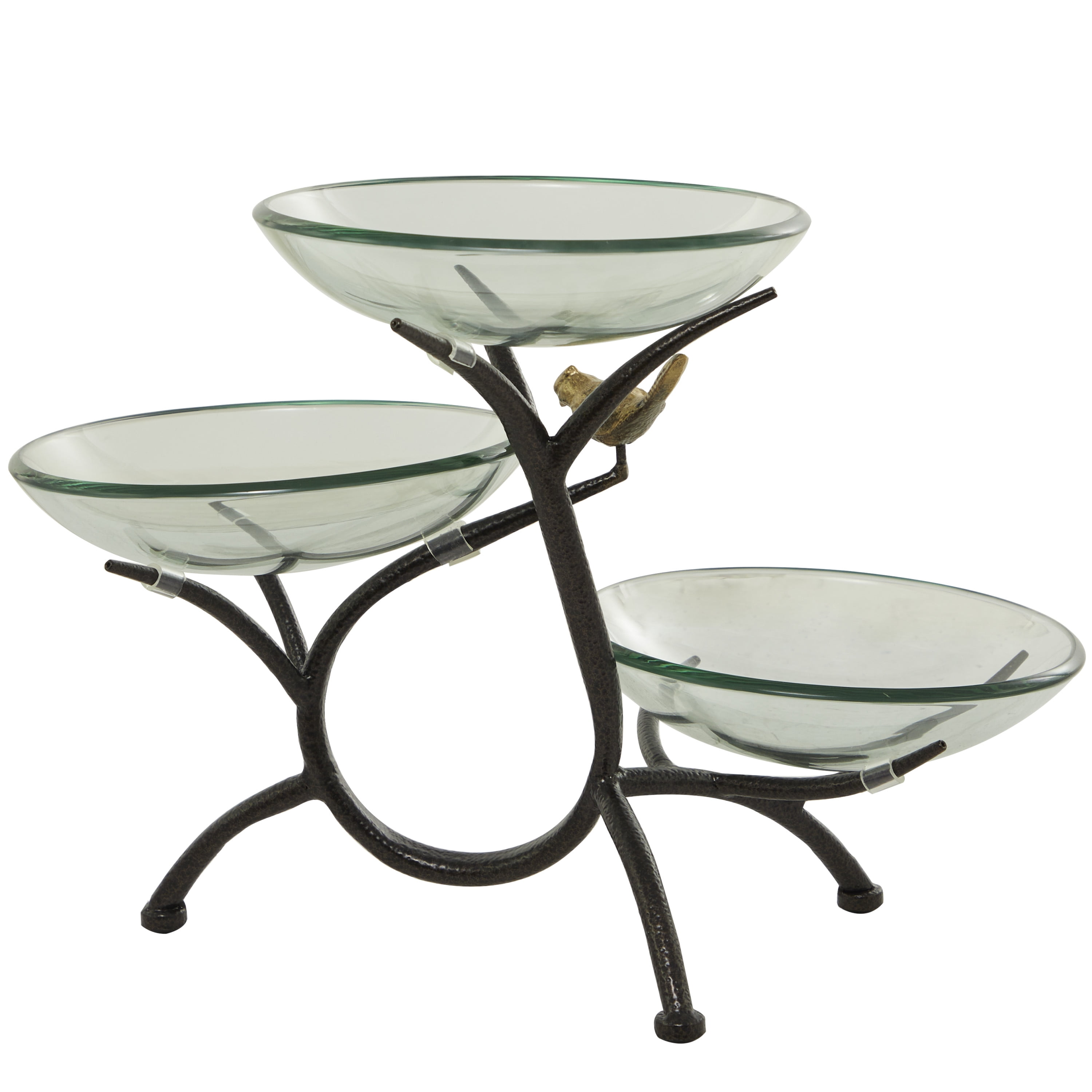 DecMode 20" x 14" Clear Glass Kitchen 3 Tiered Serving Bowl with Black Metal Branch Stand, 1-Piece