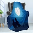 thumbnail image 4 of Romantic Soft Flannel Fleece Throw Blanket, Silhouette of a Couple Sitting in Front of Heart Shaped Moon Night, Cozy Plush for Indoor and Outdoor Use, 50" x 70", Night Blue Black White, by Ambesonne, 4 of 5