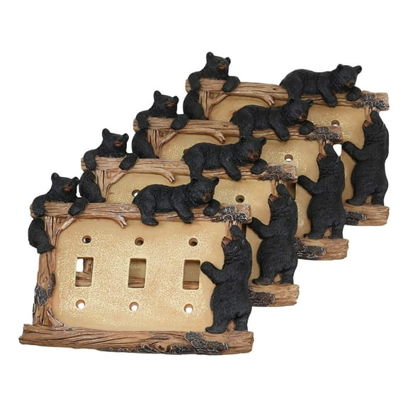 Ebros Set of 4 Black Bear & Twigs Wall Light Cover Plate Triple Toggle Switches