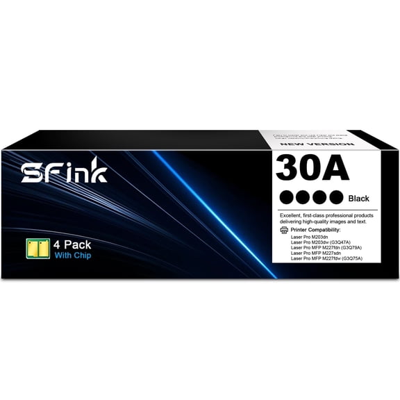 30A ( Black 4-Pack ) Toner Cartridges Compatible for HP30A CF230A 30X CF230X for LaserJet Pro M203dw M203dn;LaserJet Pro MFP M227fdw M227fdn M227sdn
