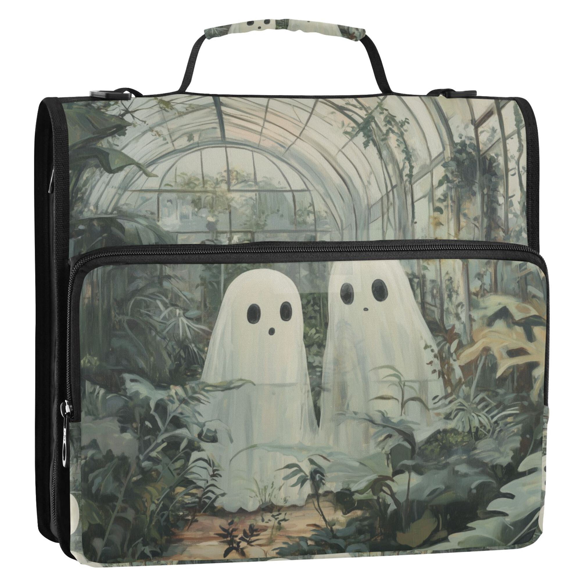 FORMRS Zipper Binder with Shoulder Strap 2-inch Ring 500 Sheet Capacity File Bag, Ghosts Playing in A Garden