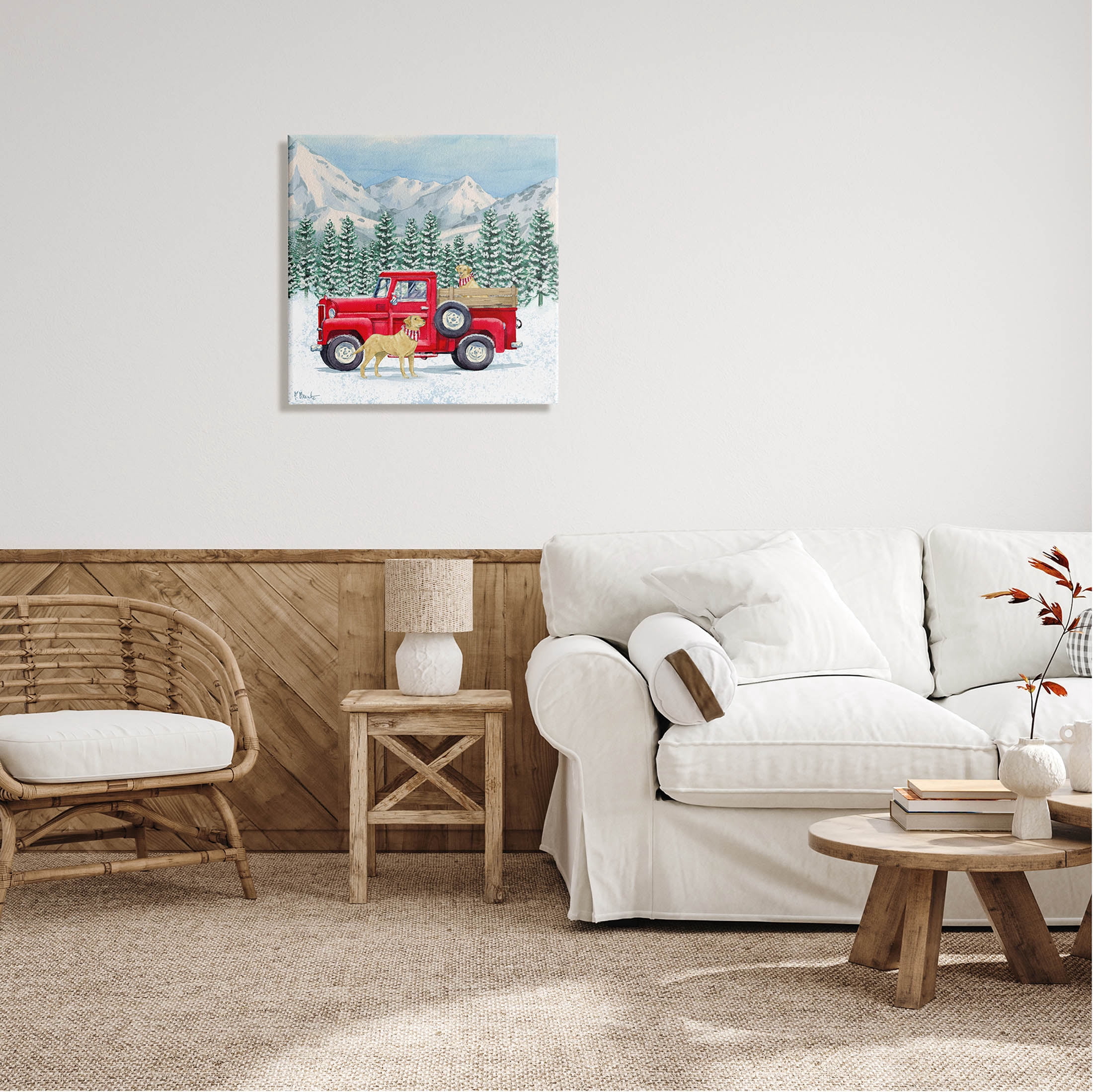 Stupell Industries Winter Pups Holiday Red Truck Painting Gallery Wrapped Canvas Print Wall Art, Design by Paul Brent
