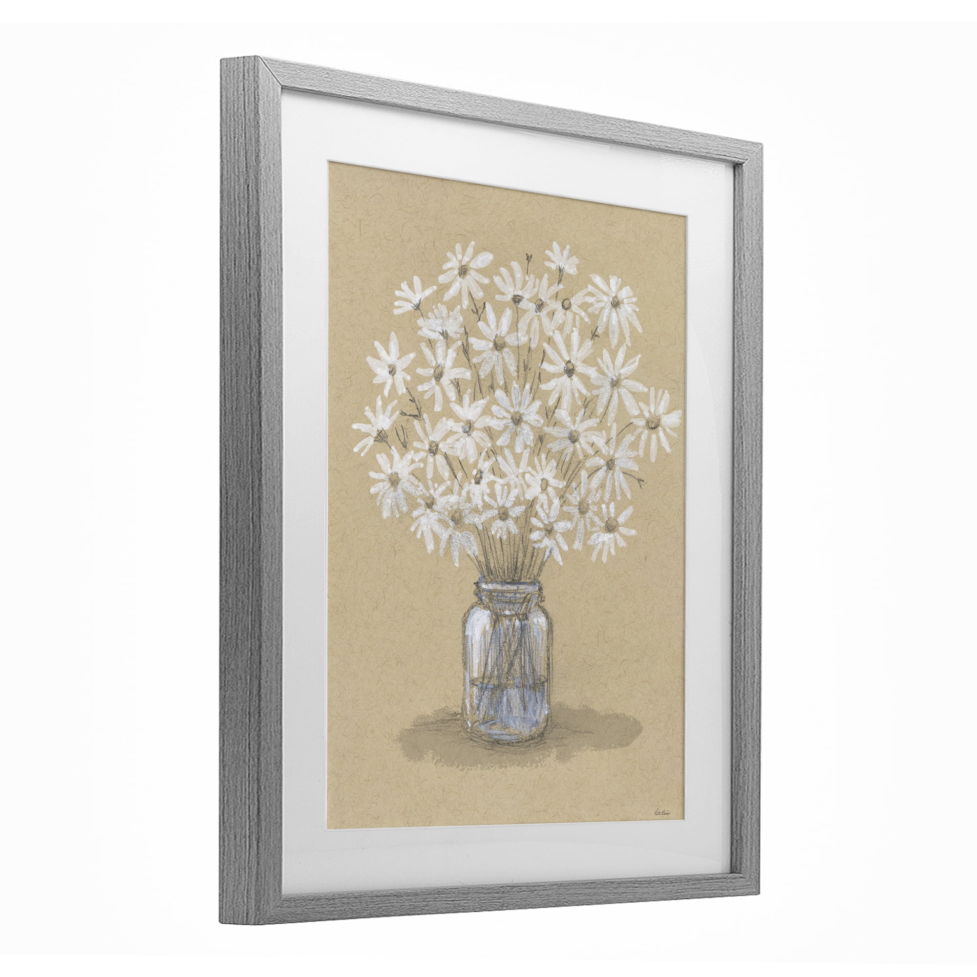 Stupell Industries Daisies Jar Drawing Gray Framed Print Under Glass, design by Patti Bishop