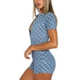 thumbnail image 2 of Gzhioc Women Short Jumpsuit, Short Sleeve Turn-down Collar Plaid Button-down Summer Playsuit,S/M/L, 2 of 9