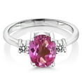 thumbnail image 2 of Gem Stone King 2.43 Cttw Oval Pink Mystic Topaz and White Diamond 925 Sterling Silver 3-Stone Ring for Women | Oval 9X7MM and Round 2.5MM (Size 8), 2 of 4