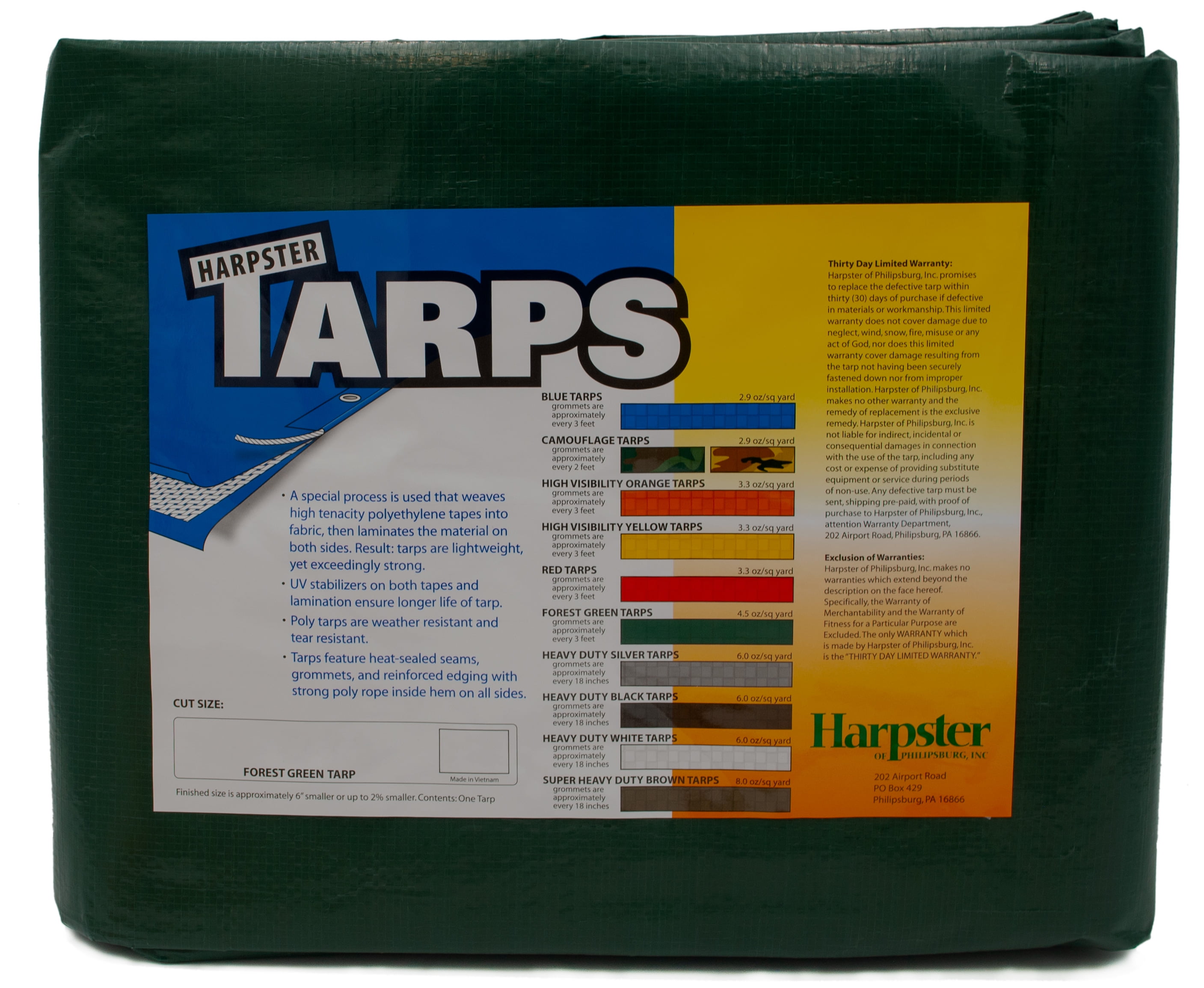 10x10 10'x10' HARPSTER TARPS G10x10 Forest Green Tarp 4.5 OZ.