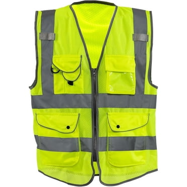 NEIKO Safety Vest with Pockets, 9 Pocket, High Visibility Vest, Reflective Strips, Zipper Front, Reflective Vest For Men & Women, Work Vest, Security Vest, Hi Vis Mesh Neon Yellow Vest  6XL 54067A