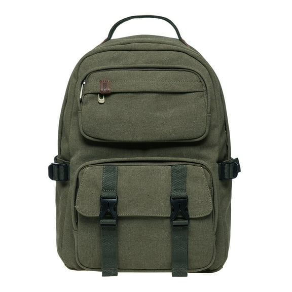 KAUKKO Vintage Casual polyster and Leather Rucksack Backpack (Canvas Green)