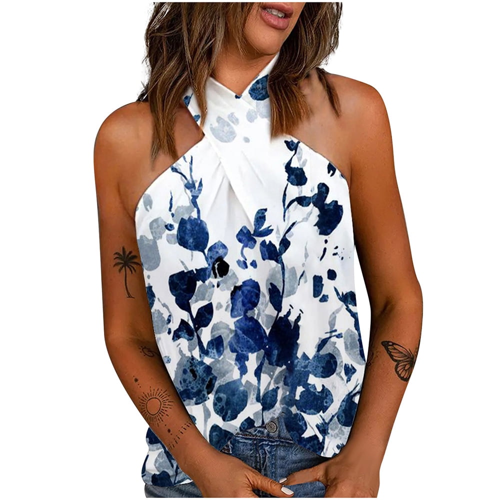 CTEEGC Womens Summer Tops Sleeveless Halter Tops for Women Off the