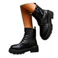 thumbnail image 3 of Gyexs Womens Leather Lace Up Platform Ankle Boots with Double Side Zipper Classic Round Toe Chunky Heel Mid Calf Booties Black Size 5.5, 3 of 9