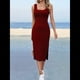thumbnail image 4 of Vestido de Verano para Mujer, Informal, Sin Mangas, Cuello Cuadrado, Ajustado, con Abertura Lateral, Midi, Acanalado. Vino Tinto S, 4 of 9