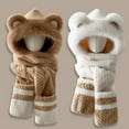 thumbnail image 7 of Hat Scarf Gloves Set for Women in Winter, Bear Ear Plush Fleece Hat Warm Scarf Gloves, 3-in-1 Warm Accessory for Skiing, 7 of 7