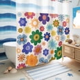 thumbnail image 5 of No Hook Shower Curtain, Retro Bohemia Floral Shower Curtains for Bathroom with See Through Top Window, Blue Purple Flowers Boho Style Beige Waterproof & Washable Bath Curtain 66"x72", 5 of 9
