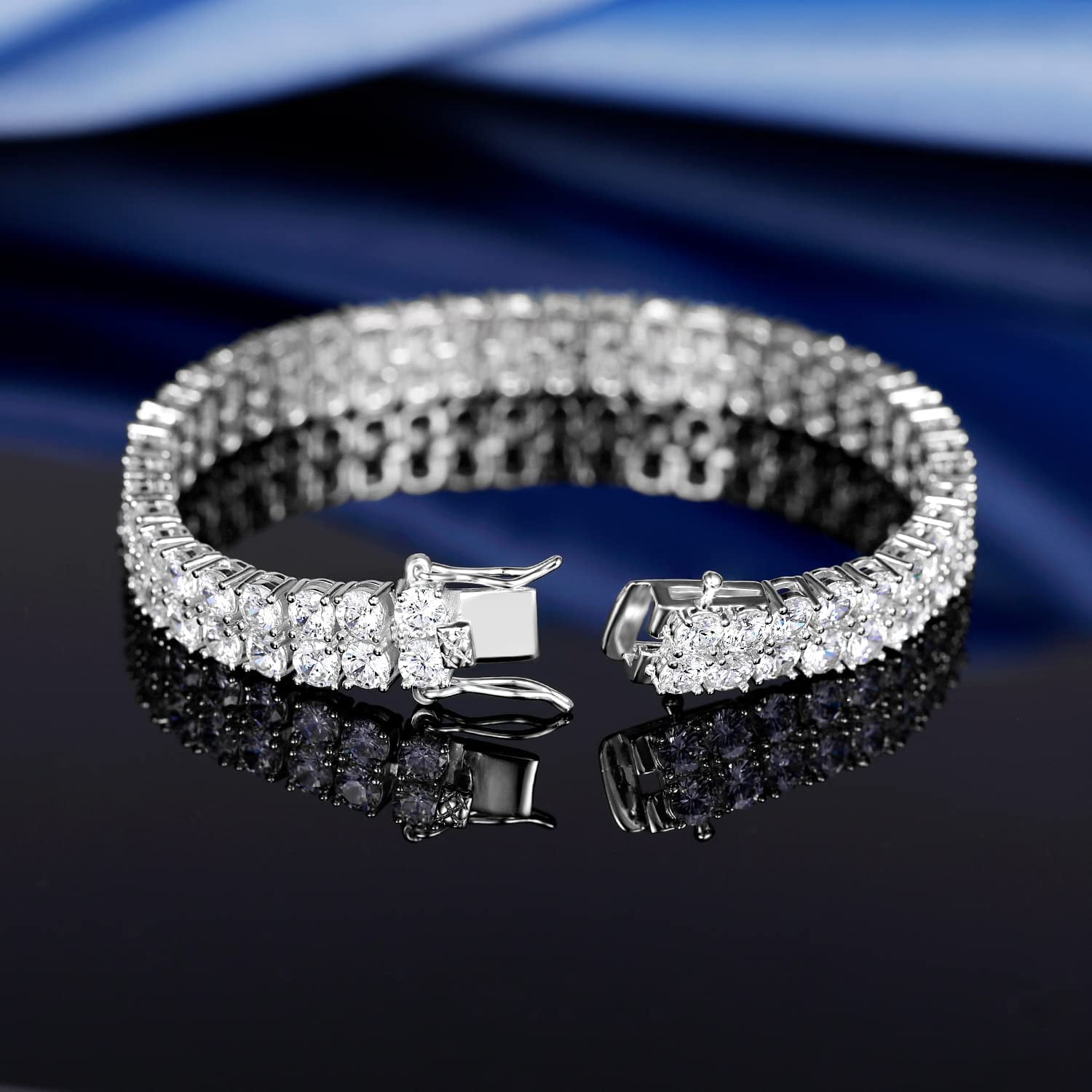 GEMSME Tennis Bracelets for Women Men 18K White Gold Plated 2 Row 3.0 Round Cubic Zirconia Tennis Bracelet Iced Out Hip Hop Bracelet 7.5 Inches