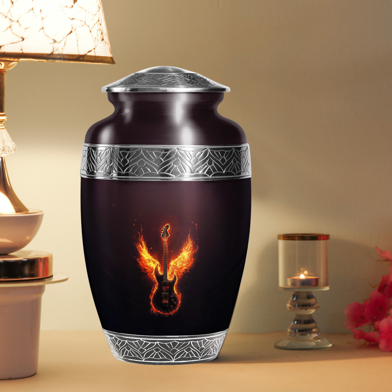 YATSKIA Fire Angel Wings Guitar Urn For Adult Human Ashes Male And Female, Burial Urns For Human Ashes Adult Men And Women, (200 Cubic, Large 10 Inch)