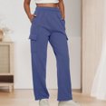thumbnail image 3 of Pantalones casuales Cintura elástica Ajuste holgado Traje diario de talla grande para mujer Ygjytge Azul oscuro T M para Mujer, 3 of 6