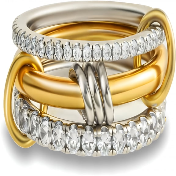 DESIGNICE Gold Stackable Rings for Women Non Tarnish, 18k Gold Plated Cubic Zirconia Rings, Silver Gold Multi Ring Mixed Metals Stack Rings Set