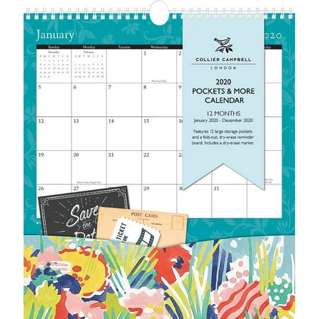 2014 Pocket Calendar 2020 Pockets & More 12-Month Calendar, Fold-Down Dry Erase Board, Includes Pocket for Holding Receipts, Coupons, and More, Collier Campbell, 11.75” x 13.5” ()