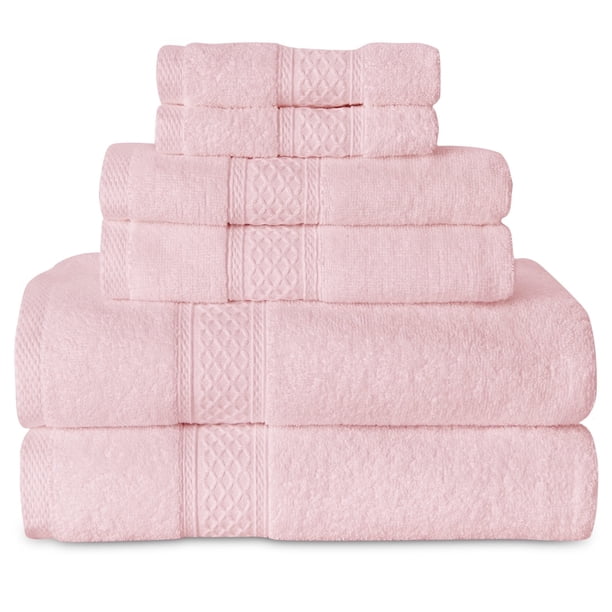 Gogreen Juego de Toallas de Baño 100% Algodón de 6 Piezas, 2 Toallas de Baño, 2 Toallas de Mano y 2 Toallitas, Toallas Muy Absorbentes para Baño, Gimnasio, Hotel (Rosa Ruborizado)