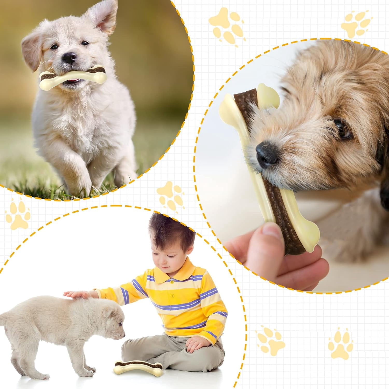 General Dog Toys for Aggressive Chewers Indestructible Nylon Dog Bones Beef Flavor Teething Chew Toys Bones for Large Puppies(Large, Medium)