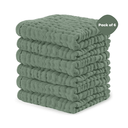 Comfy Cubs Baby Washcloths Muslin Cotton Baby Towels Large 10"x10" Wash Cloths (Fern Pack of 6)