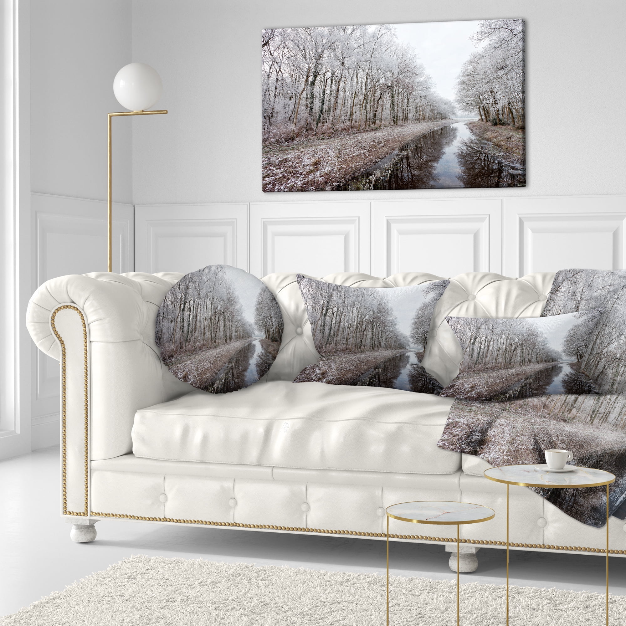 Designart Trees in White Winter Landscape - Landscape Printed Throw Pillow - 12x20