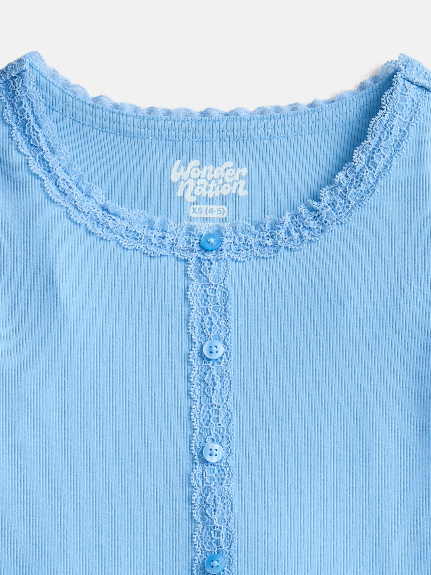 Wonder Nation Girls' Lace and Button Front Top with Short Sleeves, Sizes 4-18 & Plus