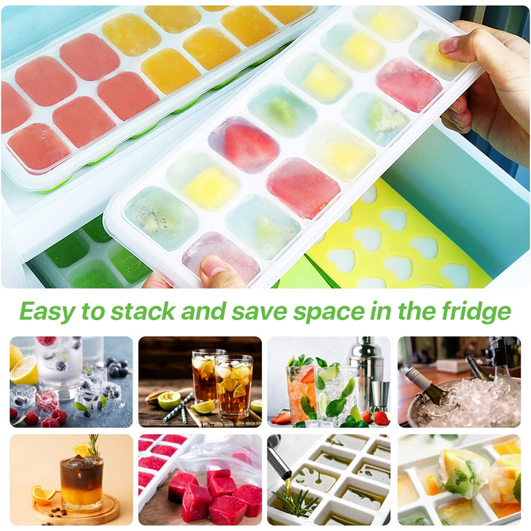 Ice Cube Trays 4 Pack (128 Ice Cubes), Stackable Silicone Bottom Ice Trays  Ice Cube Molds Container Set with Airtight Lid