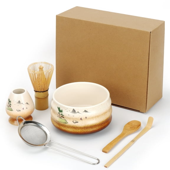 Japanese Style Matcha Tool Set - Bamboo & Ceramic Tea Ceremony Kit, Beginner-Friendly Matcha Whisk Bowl Sieve Spoon Set for Home Use, Authentic Matcha Making Kit