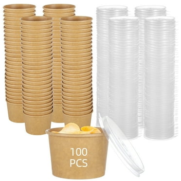 100 Pcs Disposable Paper Bowl, 8 oz Kraft Paper Food Container with Lid, Microwave Oven Safe Soup Container, Food Takeout Bowl, Ice Cream Cups for Home Restaurants
