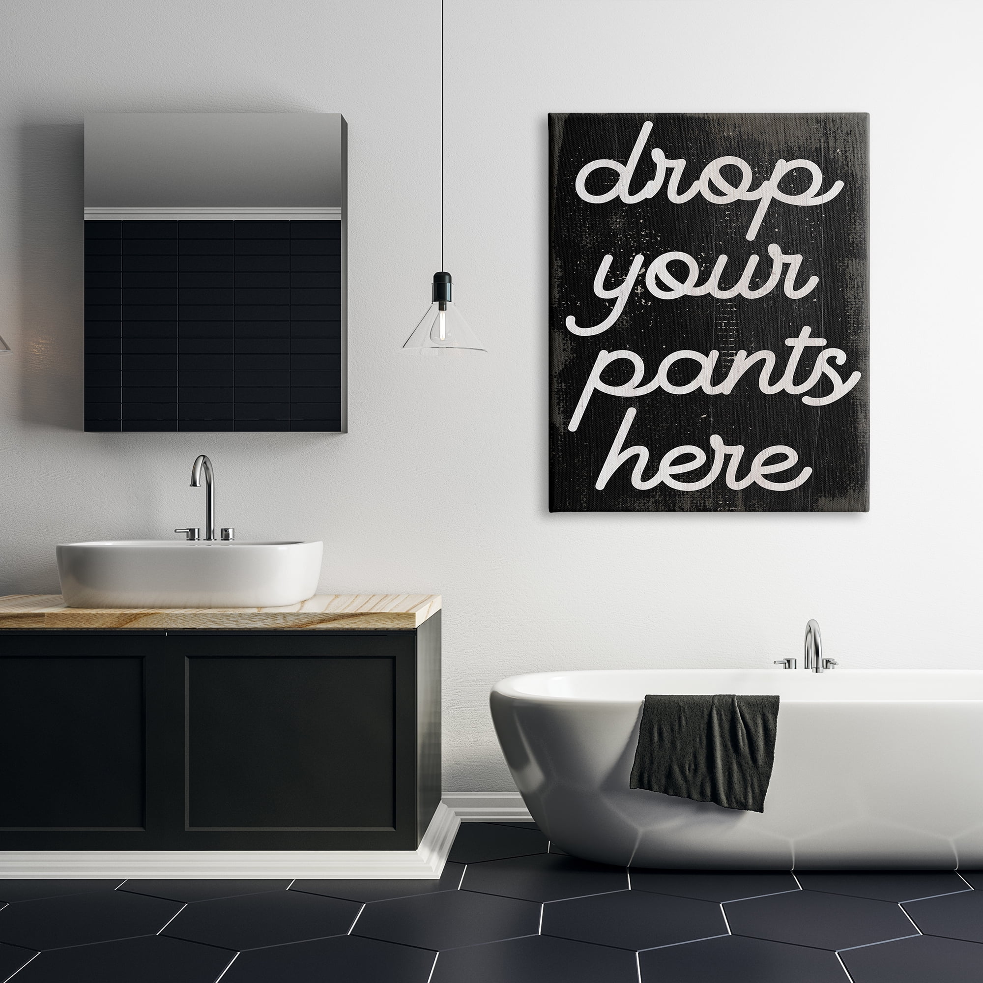 Stupell Industries Drop Your Pants Here Funny Bathroom Laundry Phrase, 36 x 48, Design by Daphne Polselli