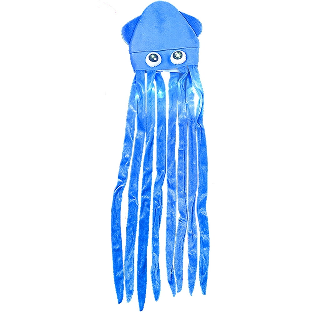 Novelty Blue Lite Up Squid With Long Tentacles Party Hat Cap Costume