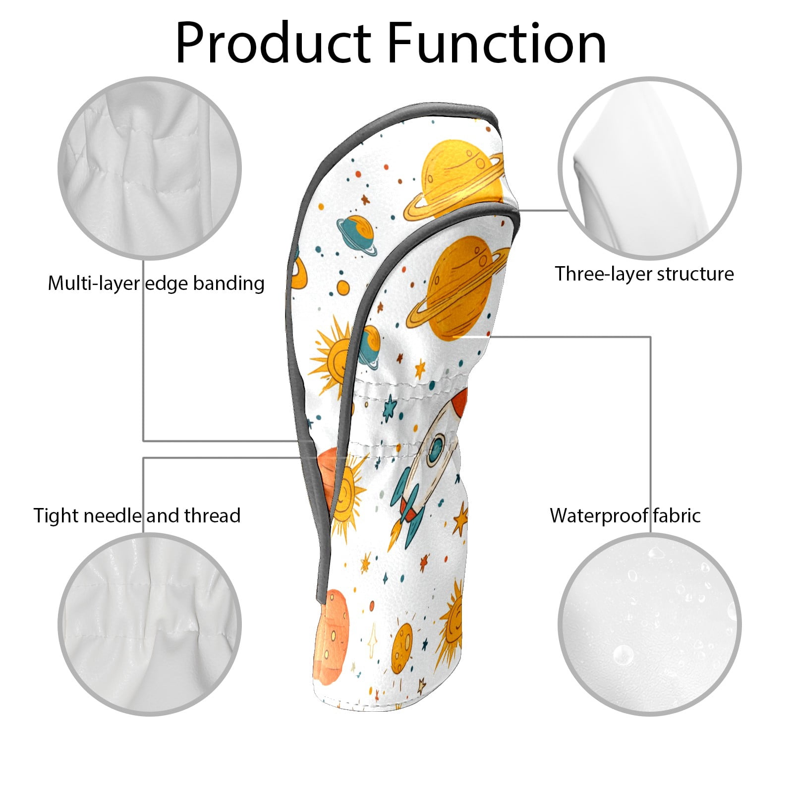 Golf Club Covers PU Leather Waterproof Head Covers for Fairway Woods Hybrids Spaceship Sun