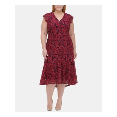 knee length dresses for ladies Eliette Long-Sleeve Lace-Panel Draped Bodycon Mini Dress in Red