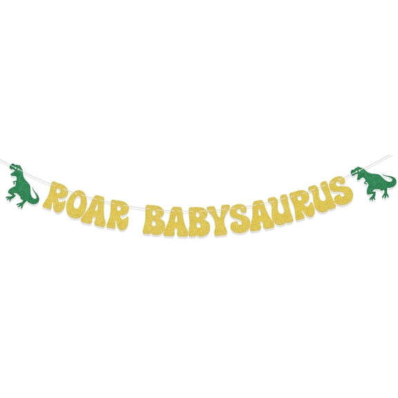Dino Theme Baby Party Decor, Roar Babysaurus Banner, Dinosaur 1st Happy Birthday Party Decoration, Dinosaur Baby Shower Decorations, Welcome Dinosaur Baby Party Supplies Gold Glitter