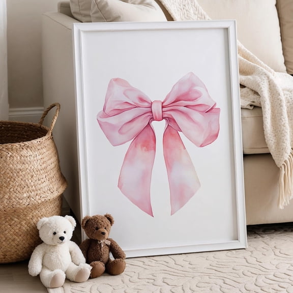 Pink Bow Wall Posters, Pink Bow Nursery, Girl Room Decor, Girls Nursery Decor, Pink Nursery Decor, Pink Bow Poster, Bow Decor, Bow Wall Art, Unframed Poster Size 8x12
